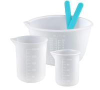 5 Pièces Tasses en Silicone pour Resine Epoxy,100ml/250ml/600ml Verre Doseur en Silicone avec 2 Bâtonnets,Réutilisable Tasses à Mesurer Silicon avec Gradué pour Bricolage à Main,Laboratoire,Cuisine