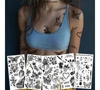 5 pièces Tatouages temporaires noirs - Scorpion, Araignée, Lune, Hirondelle, Papillon, Chat, Fleur, Lettre, Designs de Serpent pour la jambe, les pieds, la clavicule, le cou Animal,PlantesEncre d'huil