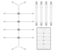 5 Pièces Tendeur Drap Housse Elastique Attache Drap Housse Réglables avec Pinces en Métal Anti-Plis pour Draps-Housses Surmatelas Planche à Repasser Canapé Nappe, Blanc