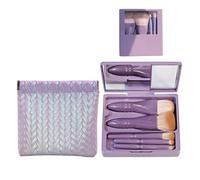 5 Pinceaux De Maquillage Et 1 Mini Sac De Rangement, Ensemble De Pinceaux De Maquillage Avec Miroir, Outils De Beauté, Pinceaux De Maquillage Portables, Accessoires De Voyage