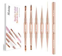 5 Pinceaux Nail Art Ongles Gel, Pinceau Fin Nail Art Pour Design Ongles, Double Face Pinceau Set Pour Gel UV Construction, Ombré, Nail Brush Avec Couvercles Protecteurs, Or