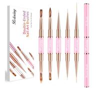 5 Pinceaux Nail Art Ongles Gel, Pinceau Fin Nail Art Pour Design Ongles, Double Face Pinceau Set Pour Gel UV Construction, Ombré, Nail Brush Avec Couvercles Protecteurs, Rose