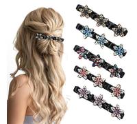 5 pinces à cheveux en forme d'étoile, pince à cheveux tressée en forme de trèfle à cinq feuilles, pince à cheveux en cristal, pour les tresses, le travail, les études, les mariages (Multicolore)