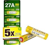 5 Plus Lot de 5 piles alcalines 27 A 12 V A27, V27A, LR27A, MN27, L828 pour télécommandes de porte de garage, entrée sans clé, sonnette et appareils de sécurité