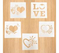 5 Pochoirs Plastique Coeur Réutilisables Pour Art Et DIY - Motif Dentelle