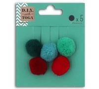 Toga – Pompons en laine, lot de 5 multicolore (rouge et vert) 2 cm
