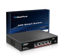 5-Port 10Gb Ethernet Switch Unmanaged with 5x10G RJ45 Ports, GiGaPlus 10Gbe Network Switch Easy for 10G NAS, PC, WiFi7 Routers, 10G NIC/Adapters. 100Gbps Switching Capacity. Desktop/19-inch Rack