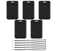 5 porte-cartes noirs + 5 cordons noirs, porte-cartes multifonctionnel, adapté aux cartes d'identité, cartes de repas, cartes et cartes de transport, porte-cartes transparent, porte-badge