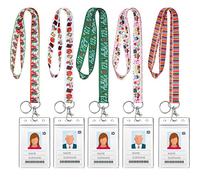 5 Porte-Clés de Lanière d’Enseignant avec Porte-Badge d'Identité pour Femmes Enseignant d’École à Thème d’Éducation de Nouveauté Lanières Porte-Clés avec Porte-Badge de Nom Vertical Résistant à l’Eau