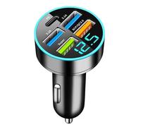 5 Ports Chargeur Allume Cigare USB C, Chargeur USB de Voiture 66W, USB-C/A Prise Allume Cigare, avec Voltmètre LED Adaptateur Voiture pour iPhone, iPad, Samsung, Smartphones, TablettesA