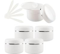 5 Pots cosmétiques vides en Plastique Blanc de 150 ML avec Couvercle à vis et Ruban argenté, Petits récipients de Stockage de 150 g for baume Fait Maison, 5 spatules(100ml)
