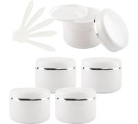 5 Pots cosmétiques vides en Plastique Blanc de 150 ML avec Couvercle à vis et Ruban argenté, Petits récipients de Stockage de 150 g for baume Fait Maison, 5 spatules(50ml)
