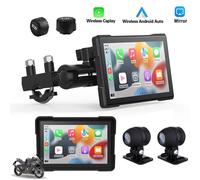 5 pouces navigation GPS moto,écran sans fil CarPlay Android voiture, double écran tactile Bluetooth avec dashcam avant et arrière, capteur de pression des pneus