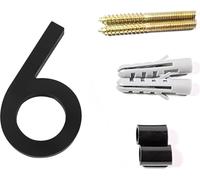 5 pouces numéro 6 numéro de maison flottant Numéros de maison modernes, numéro en acrylique noir porte de jardin boîte aux lettres numéros d'adresse, facile à installer avec kit de clous
