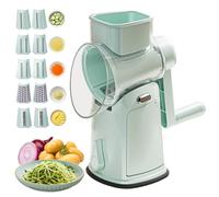 5 pouces rotatifs à fromage rotatif Slicer de légumes, opération de manivelle à la main avec base d'aspiration, mandoline sûre 10 lames avec gardien, outil cuisine professionnel vert