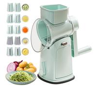 5 pouces rotatifs à fromage rotatif Slicer de légumes, opération de manivelle à la main avec base d'aspiration, mandoline sûre 10 lames avec gardien, outil cuisine professionnel vert | éplucheur