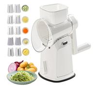 5 pouces rotatifs à fromage rotatif Slicer de légumes, opération de manivelle à la main avec base d'aspiration, mandoline sûre 10 lames avec gardien, outil cuisine professionnel blanc
