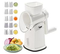 5 pouces rotatives à fromage rotatif Slicer de légumes, opération de manivelle à la main avec base d'aspiration, mandoline sûre 10 lames avec gardien, outil cuisine professionnel blanc | épluche