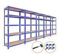 5 Rayonnages T-Rax en Acier Sans Boulons Bleus 90cm x 45cm x 180cm Capacité 4200KG