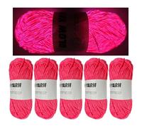 5 Rolls Two-Tone Glow in The Dark Yarn, Luminous Crochet Yarn for Crocheting DIY Knitting, Glow Sewing Supplies for Arts Crafts Sewing Party Supplies, Length 55m Per Roll (Rose Red)