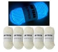 5 Rolls Two-Tone Glow in The Dark Yarn, Luminous Crochet Yarn for Crocheting DIY Knitting, Glow Sewing Supplies for Arts Crafts Sewing Party Supplies, Length 55m Per Roll (White B)