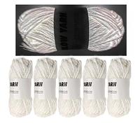 5 Rolls Two-Tone Glow in The Dark Yarn, Luminous Crochet Yarn for Crocheting DIY Knitting, Glow Sewing Supplies for Arts Crafts Sewing Party Supplies, Length 55m Per Roll (White A)