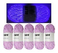 5 Rolls Two-Tone Glow in The Dark Yarn, Luminous Crochet Yarn for Crocheting DIY Knitting, Glow Sewing Supplies for Arts Crafts Sewing Party Supplies, Length 55m Per Roll (Purple)