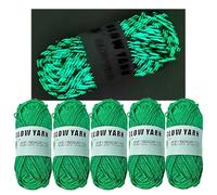 5 Rolls Two-Tone Glow in The Dark Yarn, Luminous Crochet Yarn for Crocheting DIY Knitting, Glow Sewing Supplies for Arts Crafts Sewing Party Supplies, Length 55m Per Roll (Green)