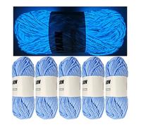 5 Rolls Two-Tone Glow in The Dark Yarn, Luminous Crochet Yarn for Crocheting DIY Knitting, Glow Sewing Supplies for Arts Crafts Sewing Party Supplies, Length 55m Per Roll (Sea Blue)