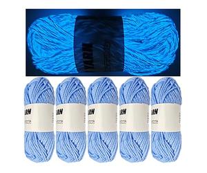 5 Rolls Two-Tone Glow in The Dark Yarn, Luminous Crochet Yarn for Crocheting DIY Knitting, Glow Sewing Supplies for Arts Crafts Sewing Party Supplies, Length 55m Per Roll (Sea Blue)