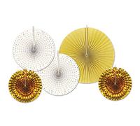 5 Rosaces en papier blanches et dorées - Doré - Taille Unique