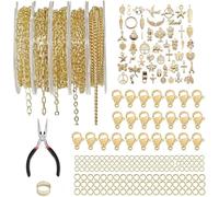 5 Rouleau de Chaînes pour Bijoux DIY, Chaînes pour Bijoux Doré, Kit Fabrication bijoux avec 270 Anneaux Ouverts et 50 Fermoirs Mousquetons, pour Collier DIY, Bracelet, Breloques, Artisanat Décoration
