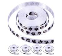 5 Rouleaux Ruban Empreinte de Patte Chien en Polyester | Motif Animalier Créatif, Usage Célébrations et Décorations, pour Boîte et Animal, Style Brillant