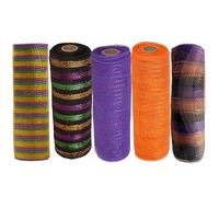 5 rouleaux ruban en filet, 10 pouces x 10 yard ruban décoratif en filet décoratif pour couronnes, bricolage déco net rouleaux pour l'automne Thanksgiving Halloween Home Party Decor