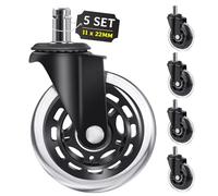 5 Roulettes Chaise de Bureau, 11x22 mm Roulette Fauteuil Bureau Roulement Agréable et Silencieux 360°Rotation Protéger Le Sol Résistantes à l'abrasion Charge Maximale 250kg (11 x 22 mm)