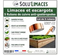 5 Rubans de Cuivre Anti-Limaces et Escargots SOLU'LIMACES - Barrière Physique Adhésive pour Potager, Jardinières, Pots et Bacs de Culture - sans Produit Chimique 4mx3cm