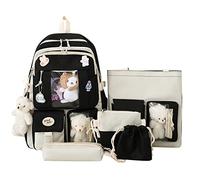 5 School Starts Season Fashion Women Girl Student School Bag Canvas Pendentif Sac à dos Sac à dos Sac à bandoulière Sac à stylo Sac à dos avec cordon de serrage Poche électricien, Noir , taille unique