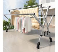 5 Séchoirs à linge verticaux avec support à chaussures extensible en acier inoxydable haute capacité sur roulettes 1,6 m