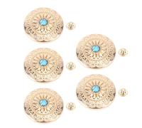 5 Sets Rivet and Screw 30mm Golden Pattern Blue Stone Buttons, 4.5mm Crossed Screws - Durable Alloy Construction, Secure Fastening, Idéal pour Vêtements et Artisanat Cuir