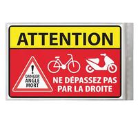 5 stickers 17 x 11 cm DANGER ANGLE MORT NE PAS DÉPASSER PAR LA DROITE