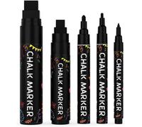 5 Stylos À Craie Noirs - Marqueurs Noirs Pour Tableau Noir, Fenêtres, Verre, Plastique, Toile Pack De Variétés - Pointes Fine Et Géante (1 Mm, 3 Mm, 6 Mm, 10 Mm, 15 Mm)[Z956]