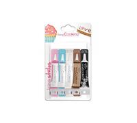 5 stylos de glaçage blanc, rose, bleu, chocolat, noir
