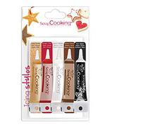 5 stylos de glaçage doré, chocolat, noir, blanc & rouge