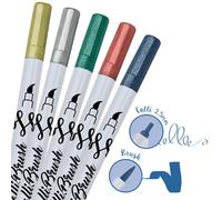 5 Stylos-Pinceaux 1 Pointe Calligraphie et Pointe Pinceau - Couleurs Métalliques G