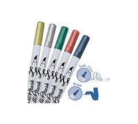 5 Stylos-Pinceaux 1 Pointe Calligraphie et Pointe Pinceau - Couleurs Métalliques