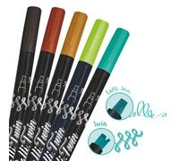 5 Stylos-Pinceaux 1 Pointe de Calligraphie et Pointe Fendue - Couleurs Fresh