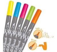 5 Stylos-Pinceaux 1 Pointe de Calligraphie et Pointe Pinceau - Couleurs Néon G