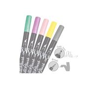 5 Stylos-Pinceaux 1 Pointe de Calligraphie et Pointe Pinceau - Couleurs Pastel