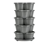 5 Tier Stackable Vertical Pot - Stackable Planting System with Drainage Hole | Outdoor Garden Planter with Wheels & Tray | for Balcony Deck Porch Terrace Courtyard, Climbing Vegetables Fruits
