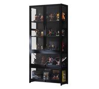 5 Tier Vitrines en verre,vitrine pour objets de collection,vitrine minimaliste moderne à porte rabattable,armoire de curiosités,bibliothèque sur pied,transparente sur trois côtés Black (80×32×170cm)